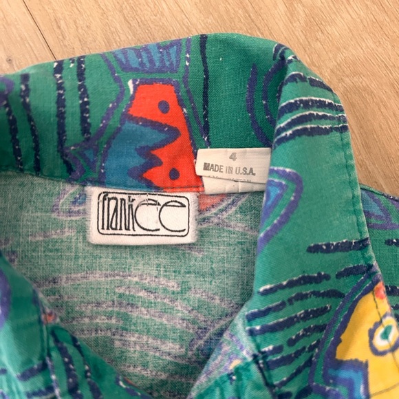 Vintage button up boys retro 90’s teal blue fish size 4t made in USA - Picture 2 of 4